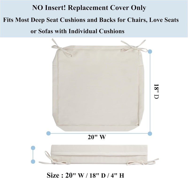 FUNHOME Outdoor Chair Cushion Covers 2 Pack, No Insert! Patio Cushion Covers Replacement 20" x 18" x 4", Water Resistant Patio Chair Cushion Slipcovers, Cream White(Covers ONLY) - Image 2